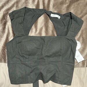 Hollister Gray Built In Bra Ties In The Back Cropped Top